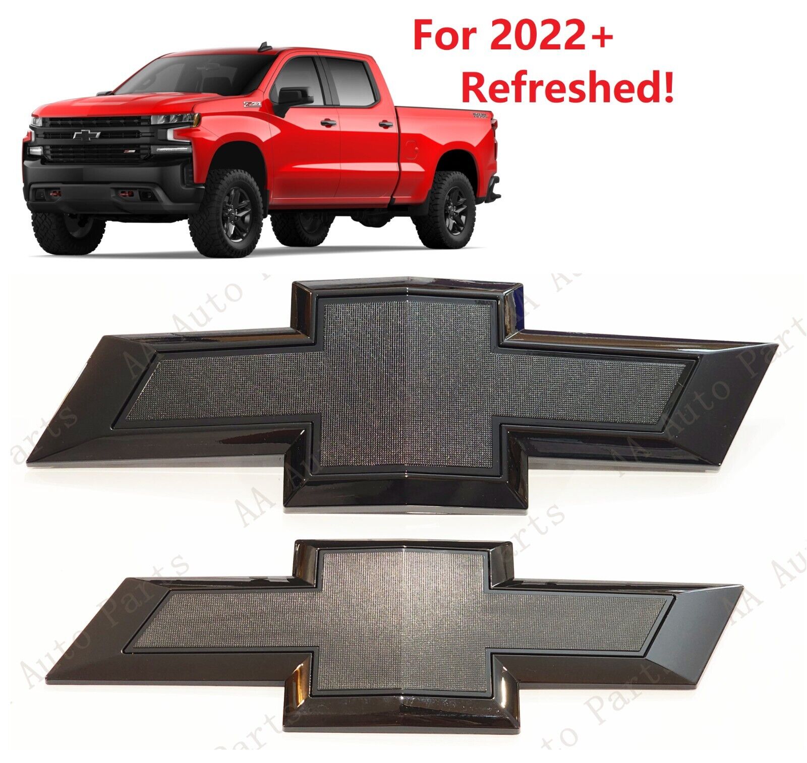 Front Rear Gloss Black Bowtie Emblem 2022-2024 Refreshed Chevy Silverado 1500