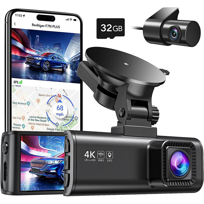REDTIGER Dual Dash Camera 4K Front and Rear Dash Cam WIFI&GPS With 32GB SD Card