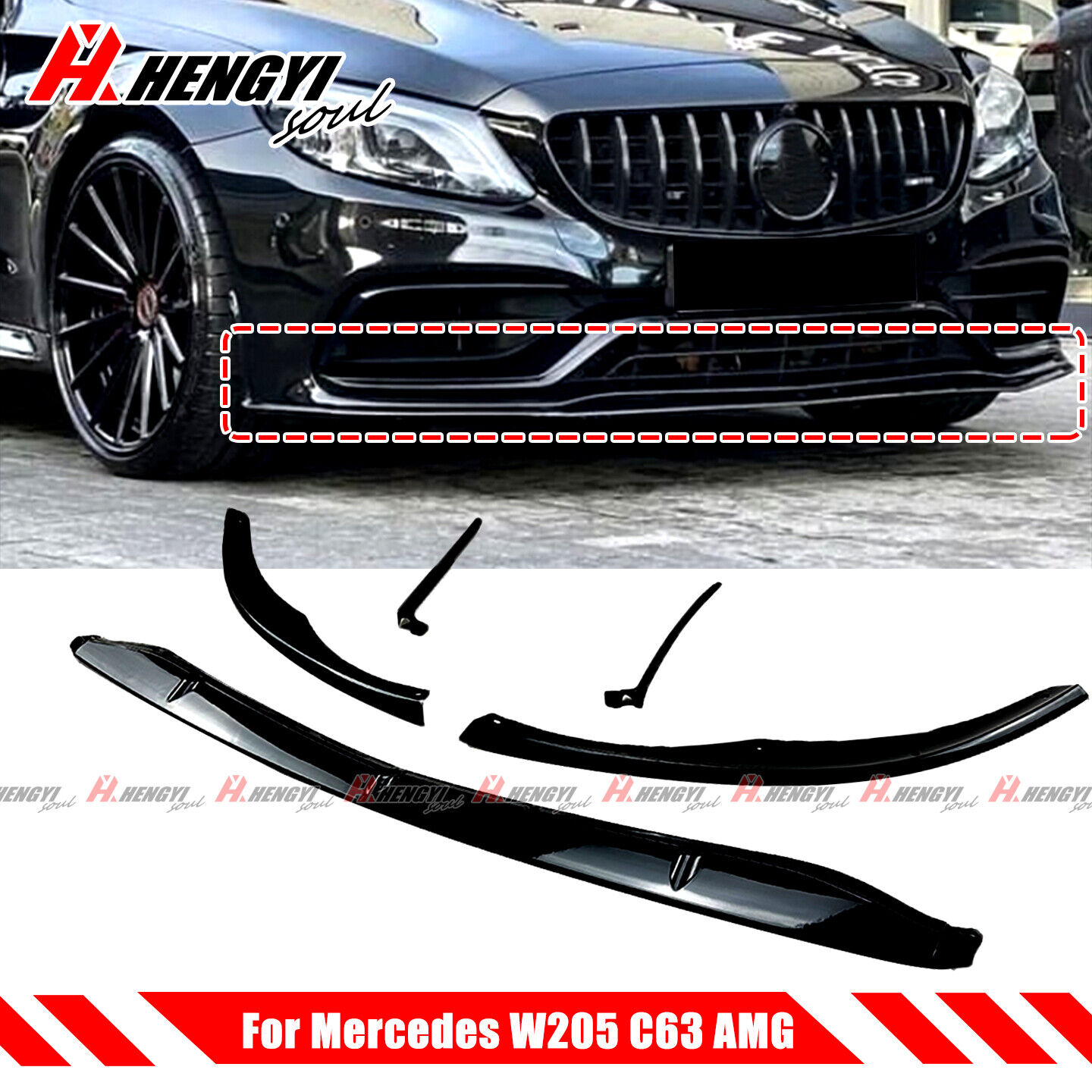 FOR 15-21 MERCEDES BENZ W205 C63 AMG EDITION 1 STYLE FRONT BUMPER LIP GLOSS BLK