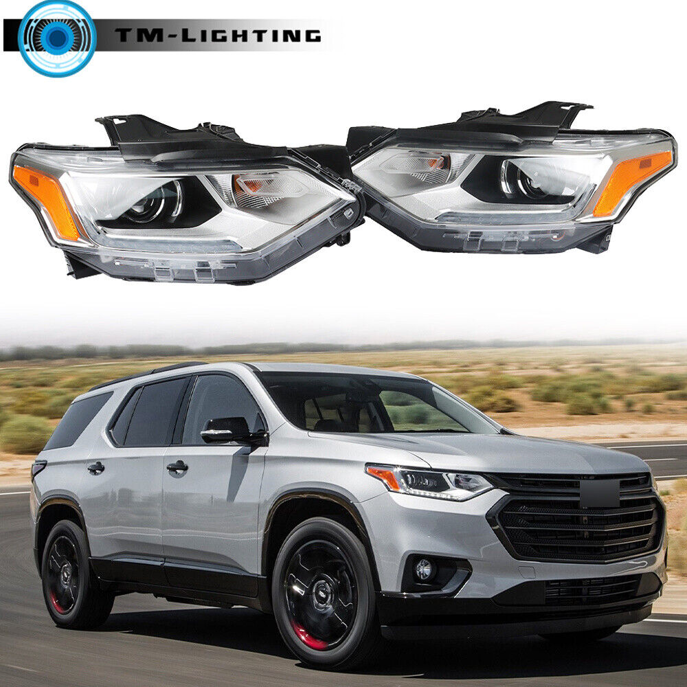 Pair Headlights For Chevy Traverse 2018-2021 HID/Xenon LED DRL Chrome Headlamps