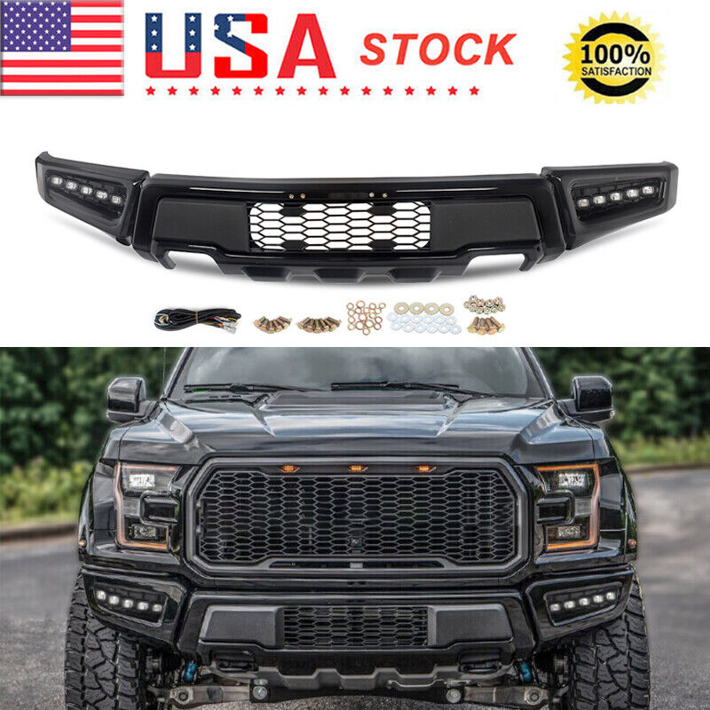 For 2015-2017 Ford F150 Steel Black Front Bumper Assembly w/LED Raptor Style