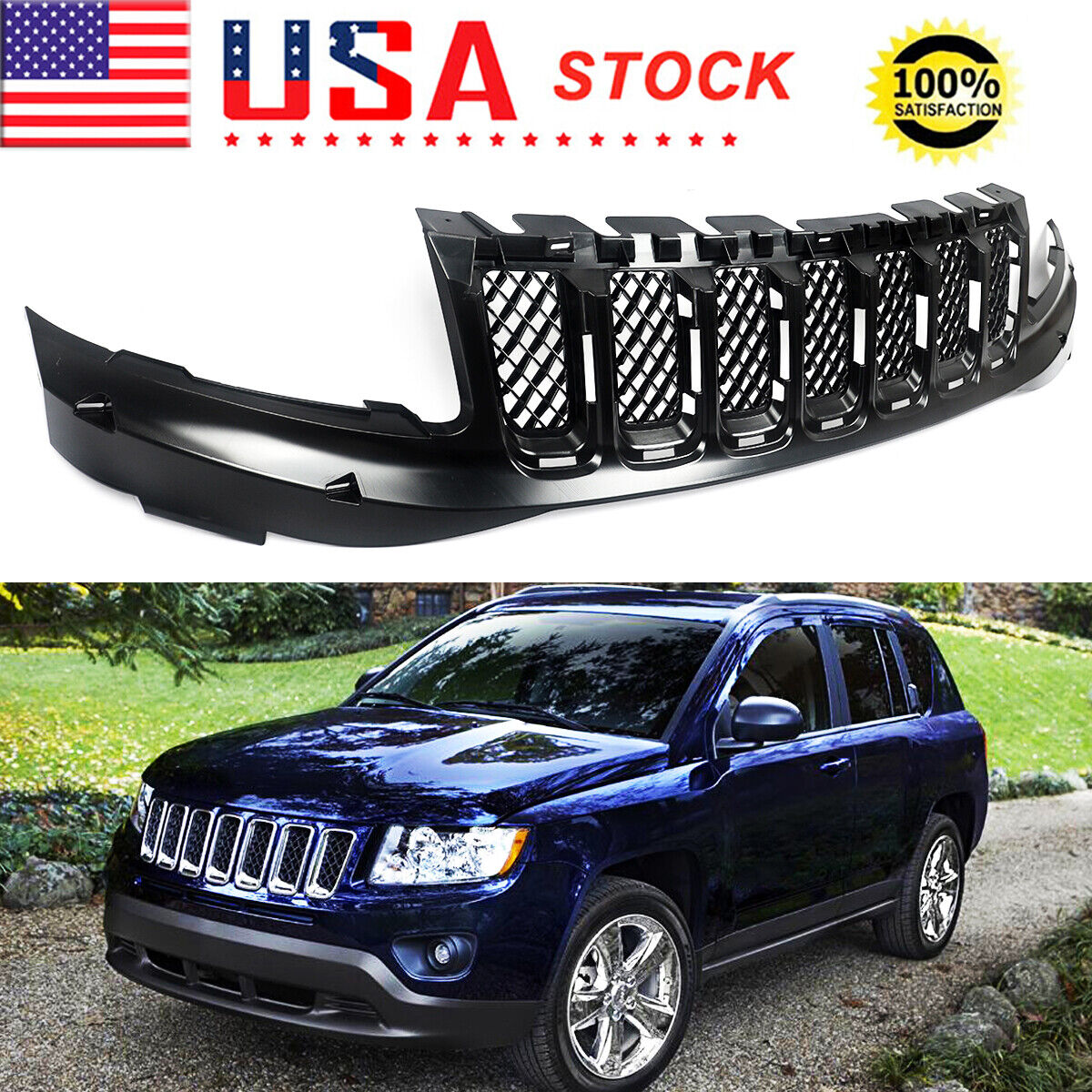 For 2011-2017 Jeep Compass Front Upper Bumper Grille Textured Black 68109866AA