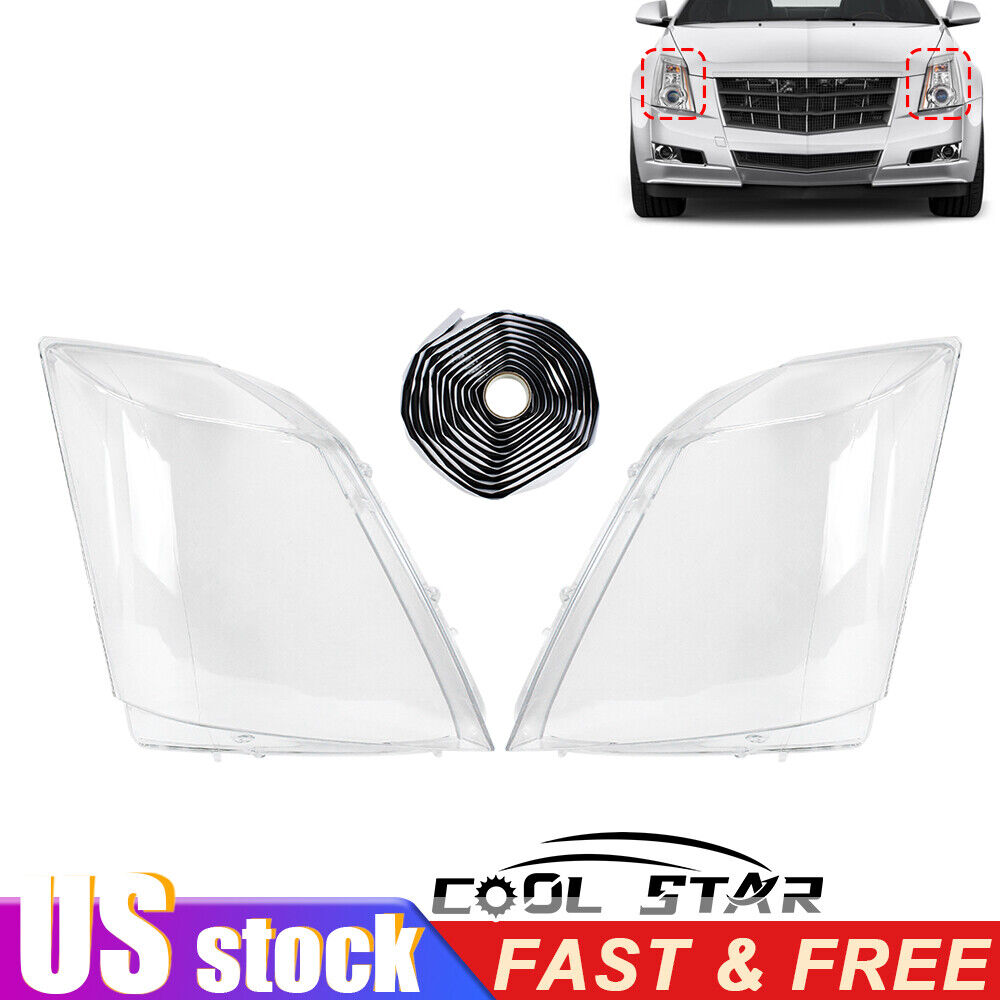 New Pair Clear Headlight Lens Cover+Glue Fit For Cadillac CTS 2008-2013