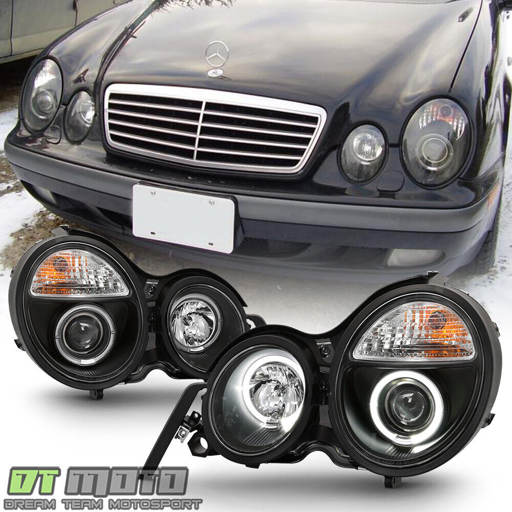 Black 1996-1999 Mercedes Benz W210 E300 E320 E430 LED Halo Projector Headlights