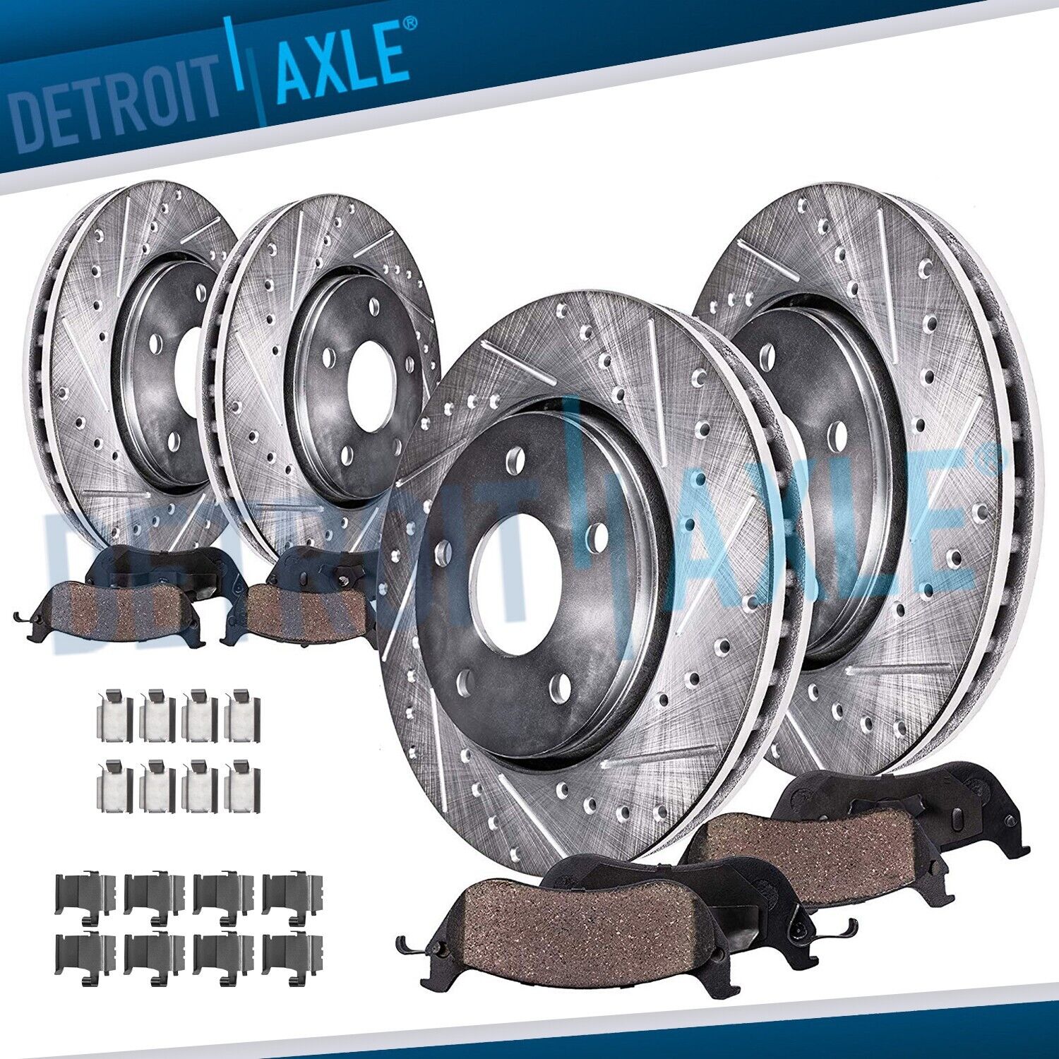 Front Rear Drilled Rotors and Brake Pads for Ford Flex Explorer Lincoln MKT MKS