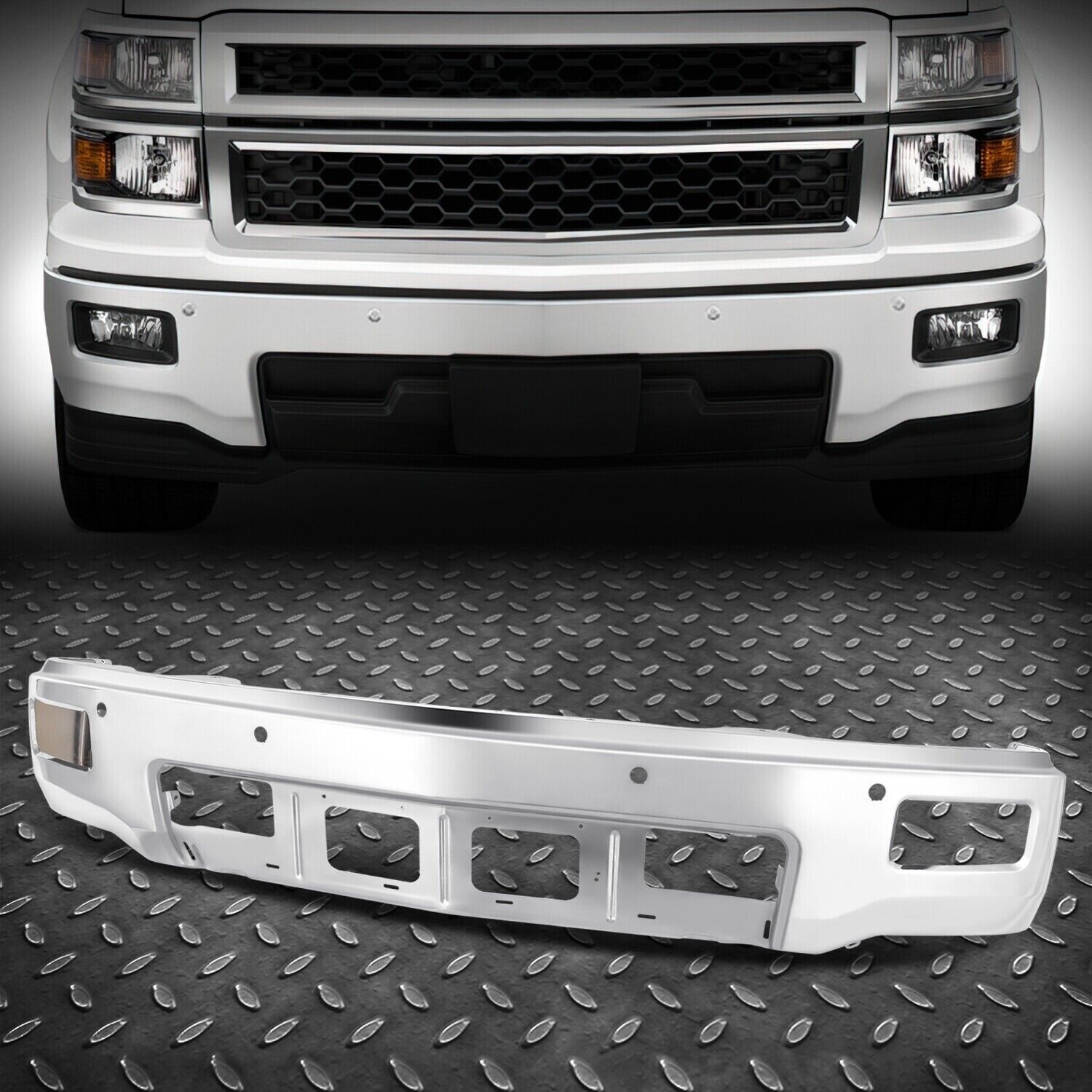For 14-15 Silverado 1500 Chrome Front Bumper Face Bar w/ Fog Light & Sensor Hole