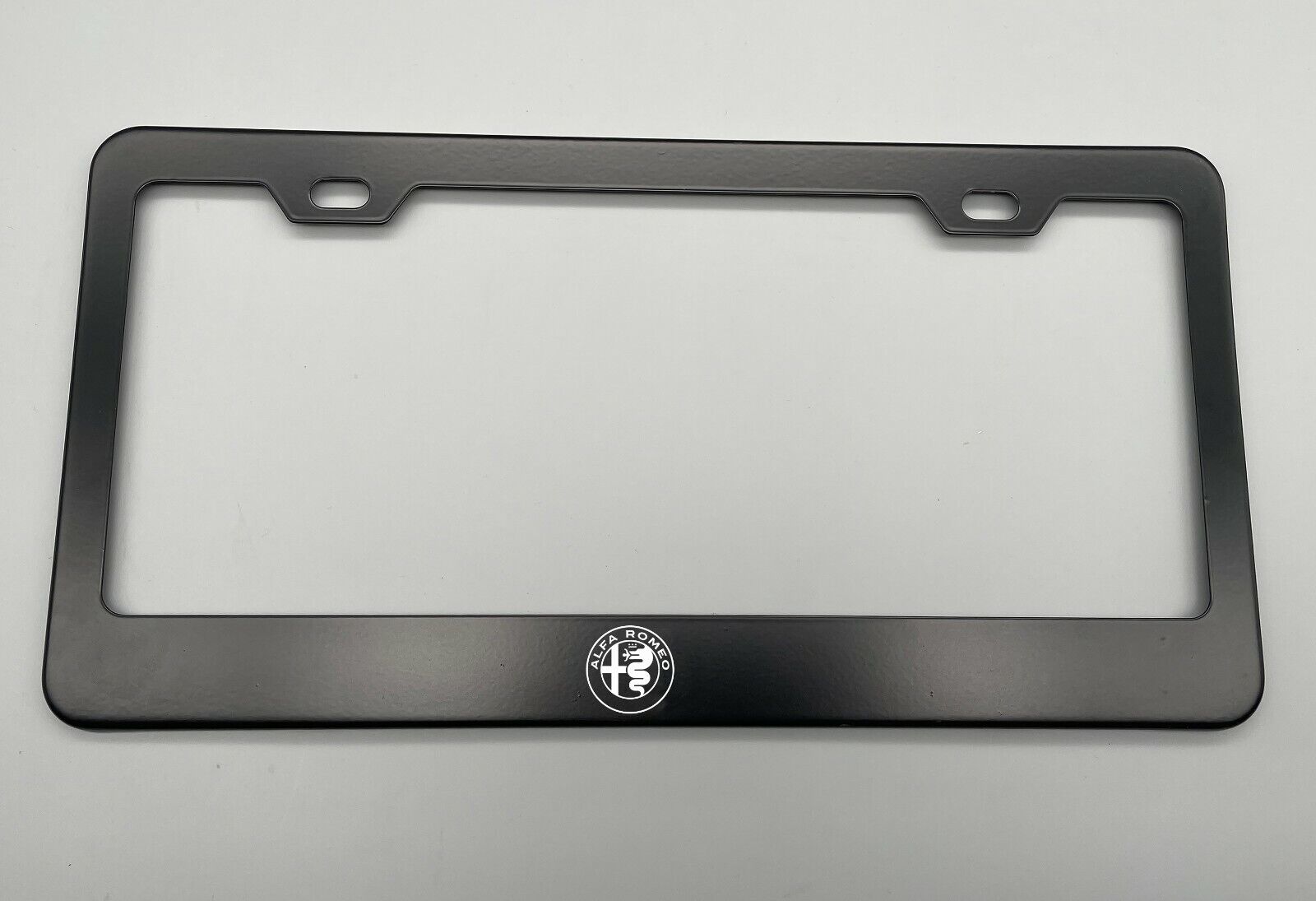 Laser Engraved Alfa Romeo Logo Black License Plate Frame Stainless Steel fit 