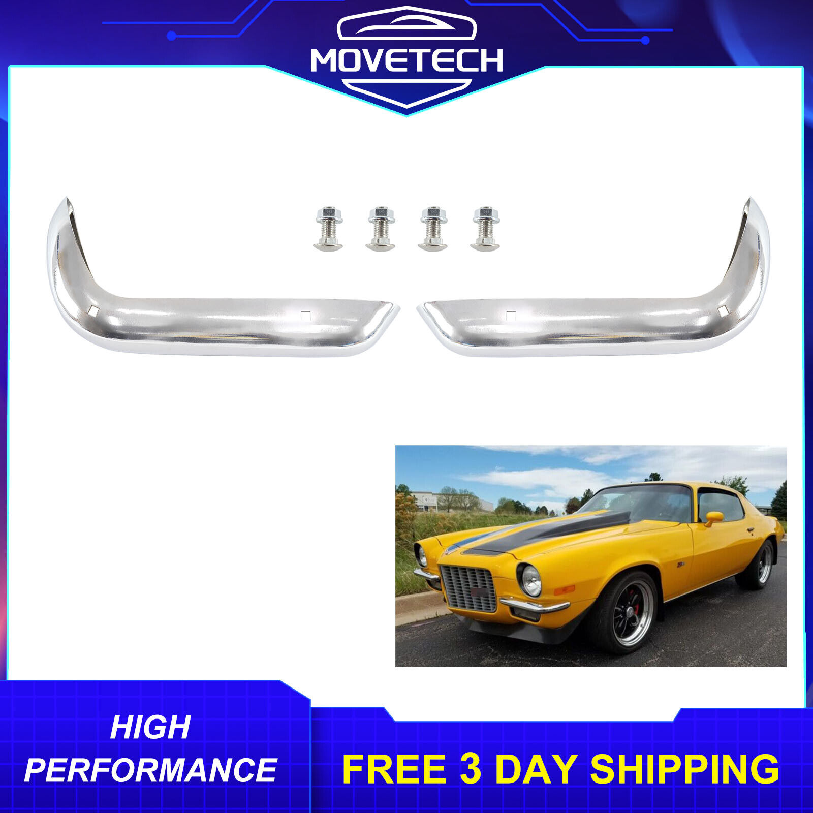 For 1970-1973 Chevrolet Camaro RS Pair(2) Front Split Bumpers Rally Sport