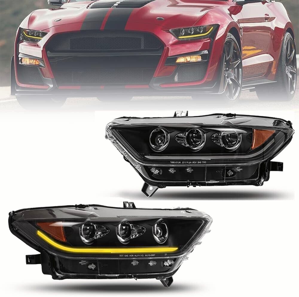 For 2015-2017 Ford Mustang Headlight Projector LED DRL Sequential Assembly Lamps