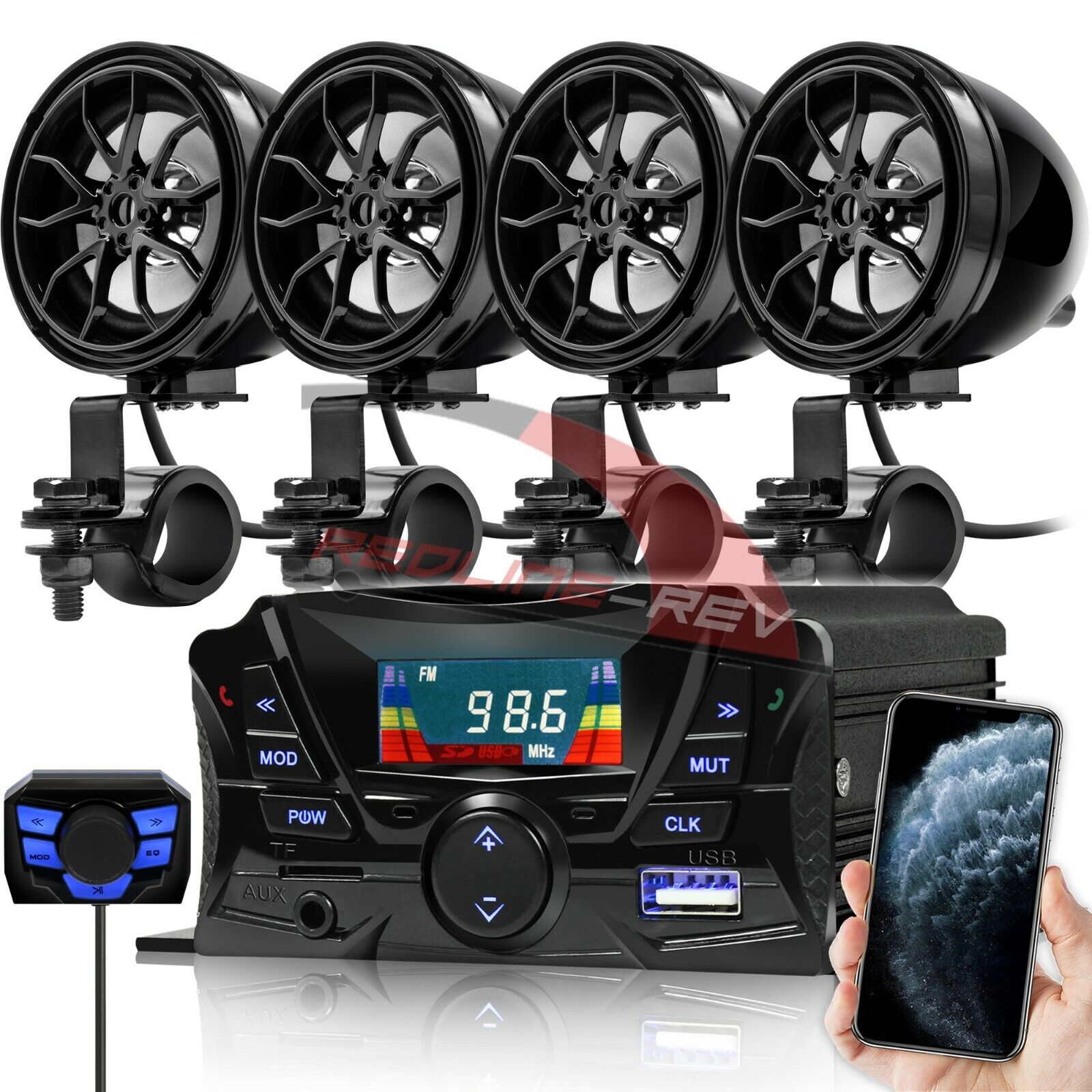 Refurb Bluetooth Motorcycle Stereo Speakers Audio Amplifier System ATV Golf Cart
