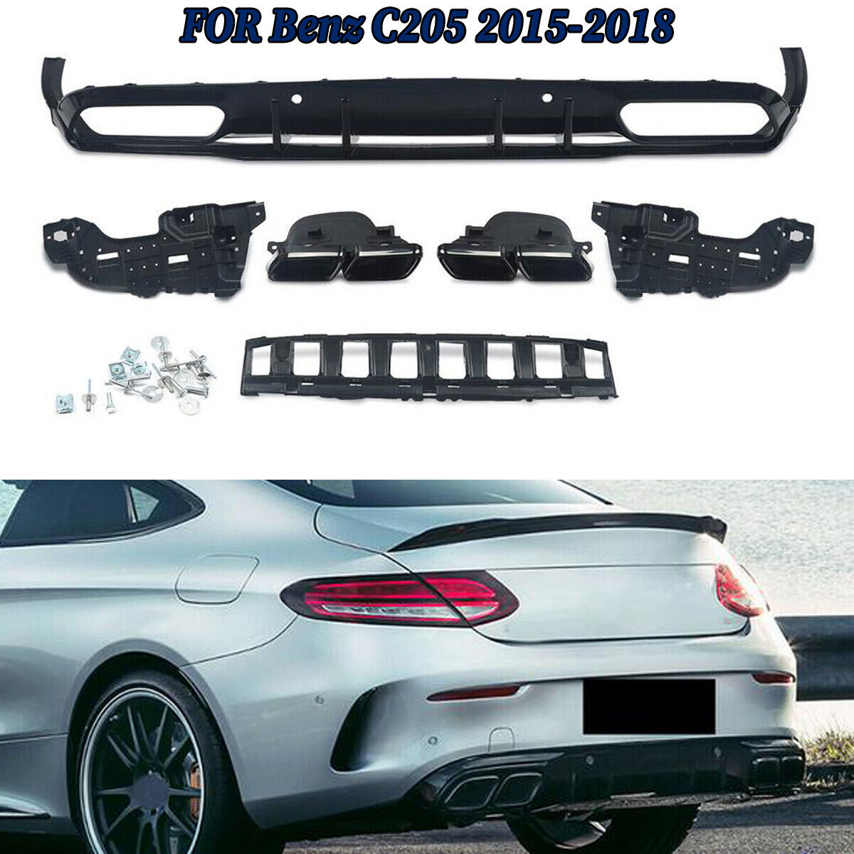 Rear Diffuser W/Exhaust Tip For Mercedes Benz  C Class C205 Coupe AMG 2015-2018