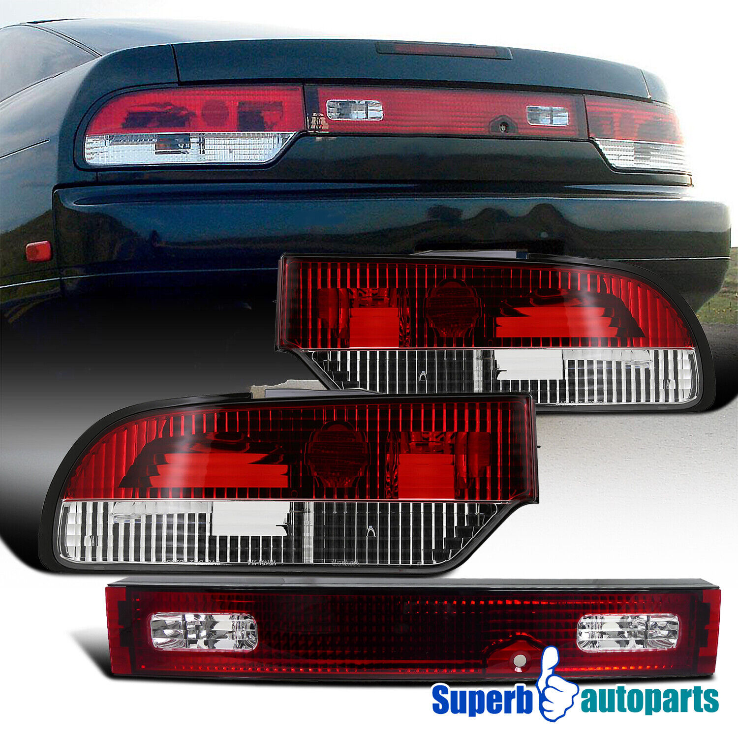 Fits 1989-1994 240SX S13 Hatchback Tail Lights Red Lamps Replacement