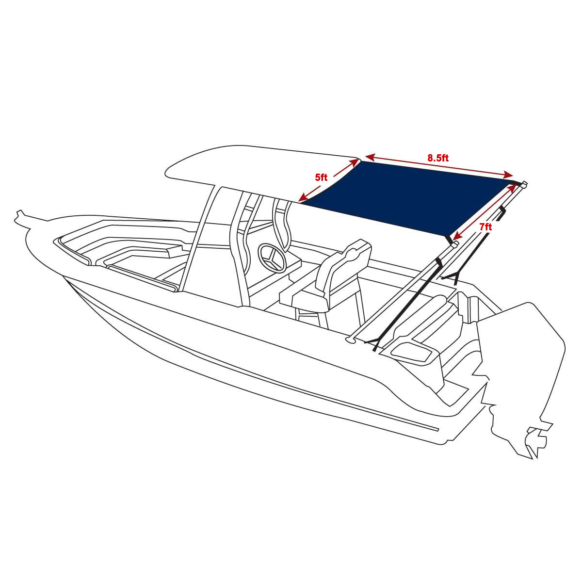Oceansouth T-Top Extension Kit, Boat Stern Shade