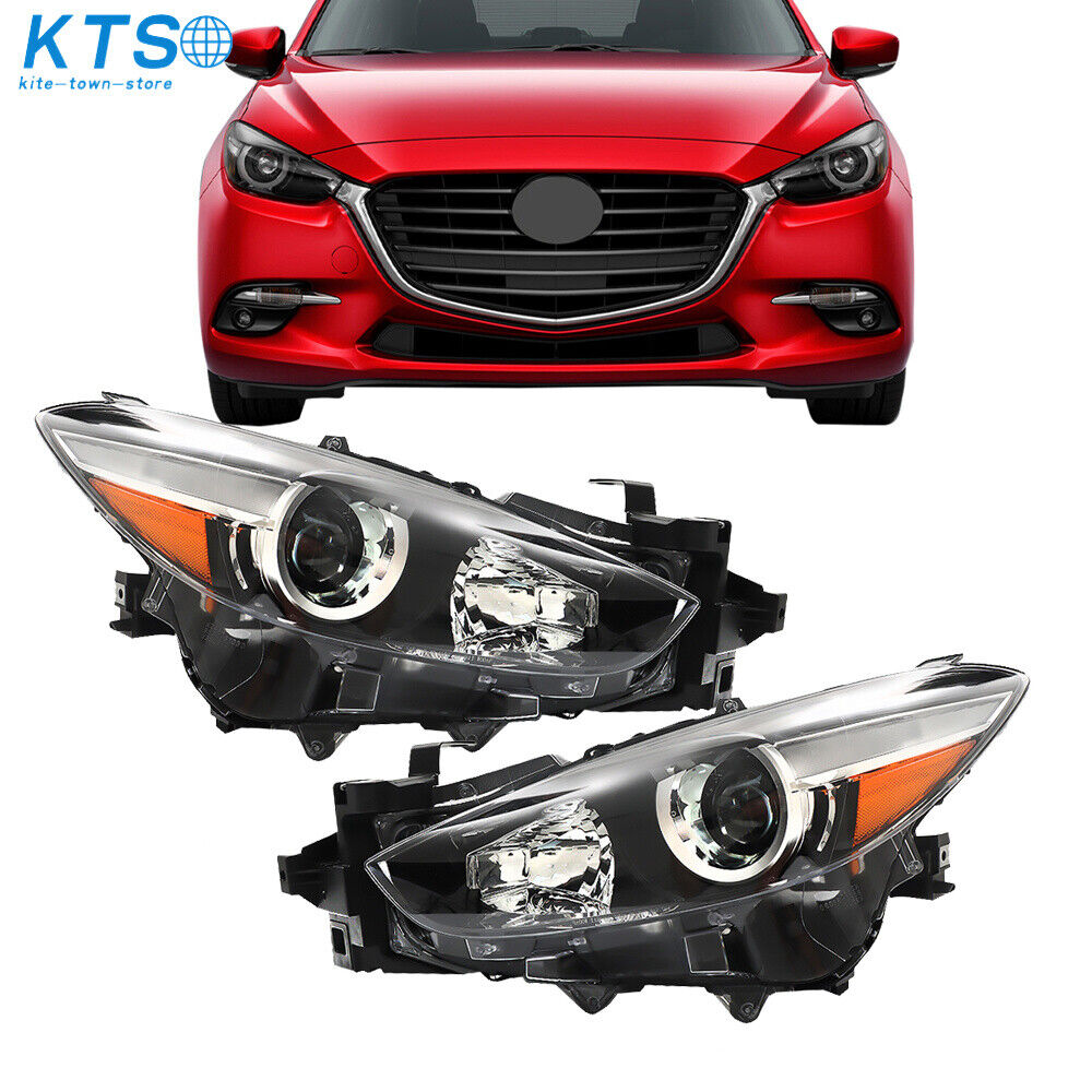 Headlights Assembly For 2017-2018 Mazda 3 Clear Halogen Black Housing Right&Left