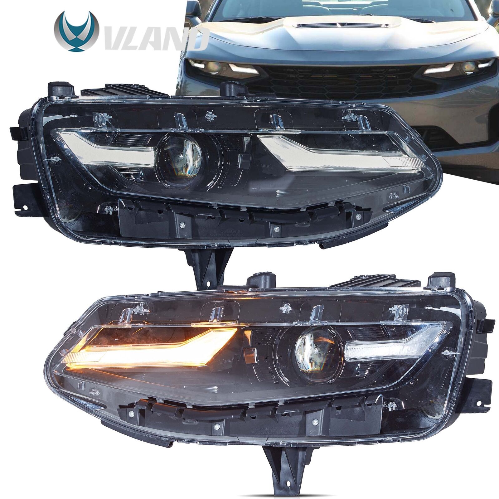 Pair Projector Headlights For 2019-2024 Chevrolet Chevy Camaro Coupe Convertible