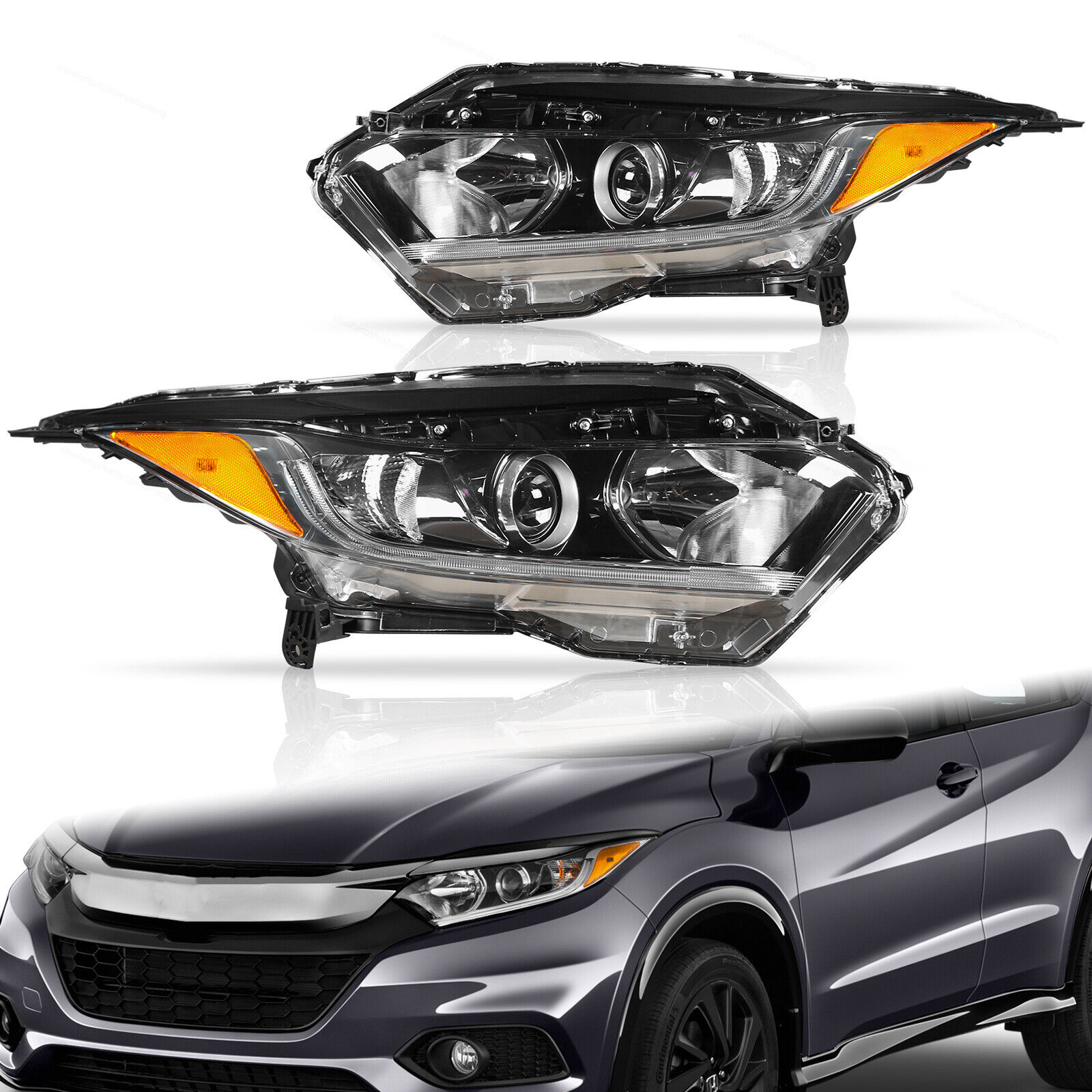 Fits 2019-2022 Honda HR-V HRV Halogen w/LED DRL Headlight Headlamp Left+Right