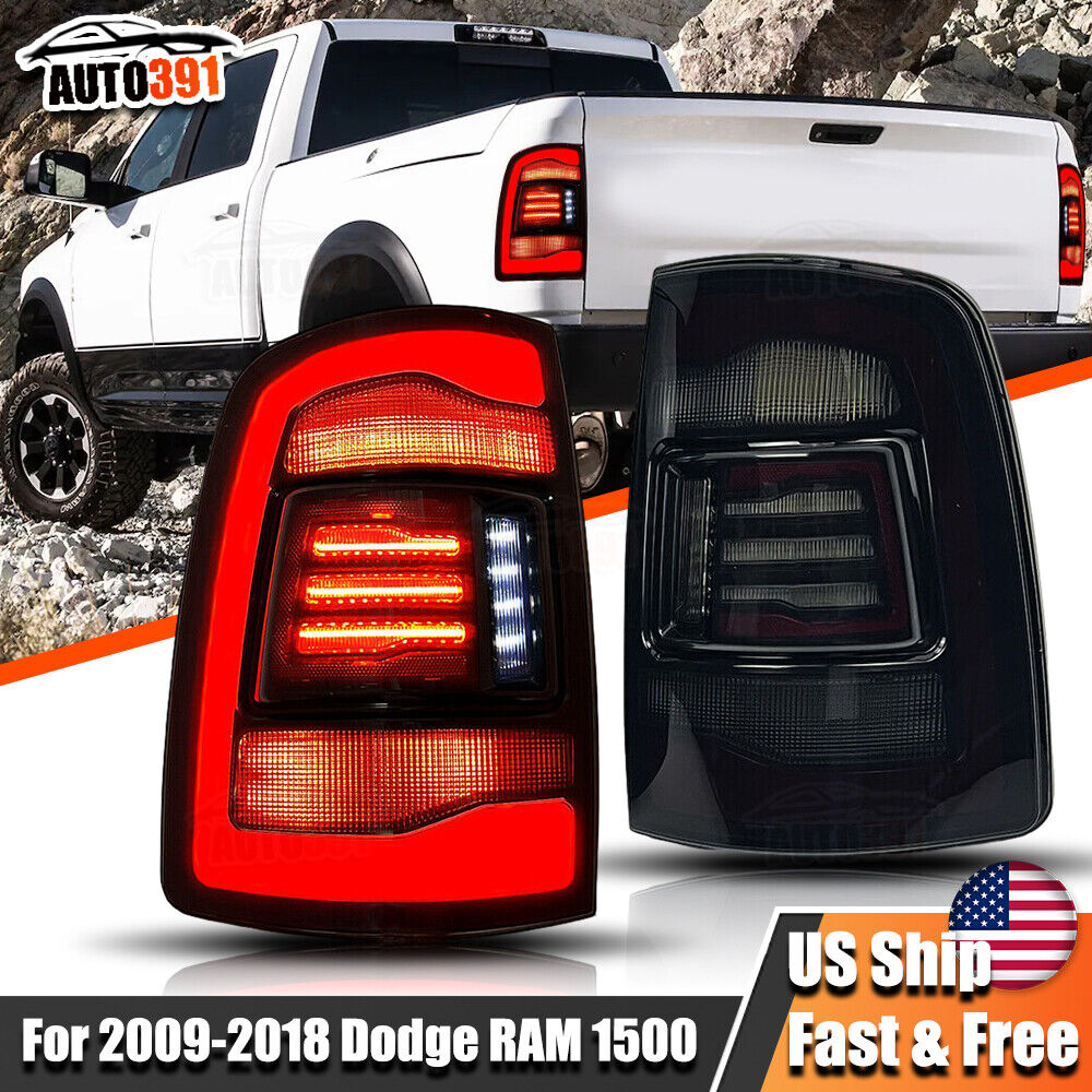 Pair Smoke LED Tail Lights Rear Lamps L+R For 2009-2018 Dodge Ram 1500 2500 3500