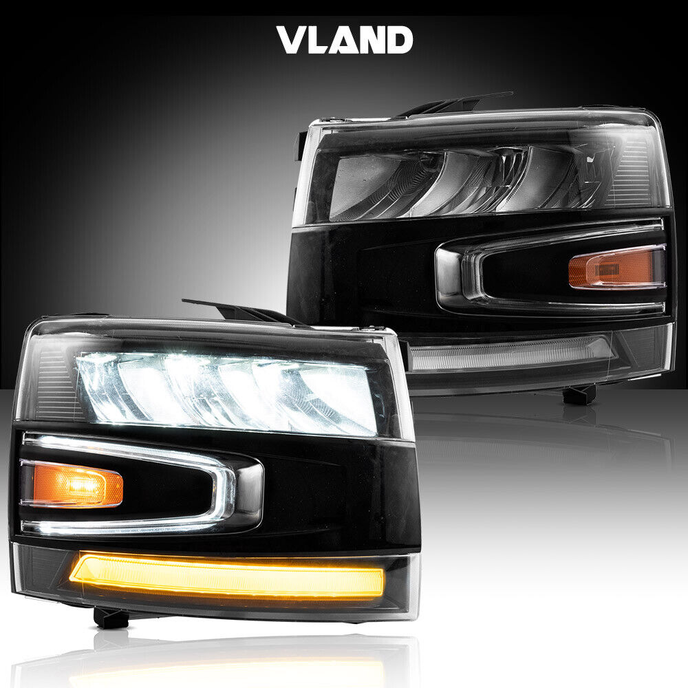 VLAND 1Pair Full LED Headlights For 2007-13 Chevy Silverado 1500/2500HD/3500HD
