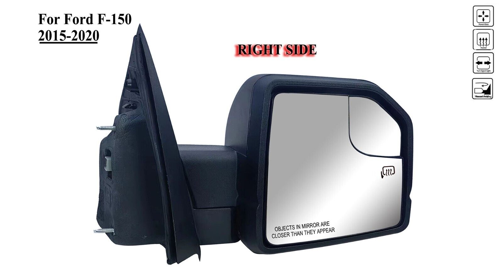 Passenger Right Side Mirror Power Heated with Lamp for 2015 to 2020 Ford F-150