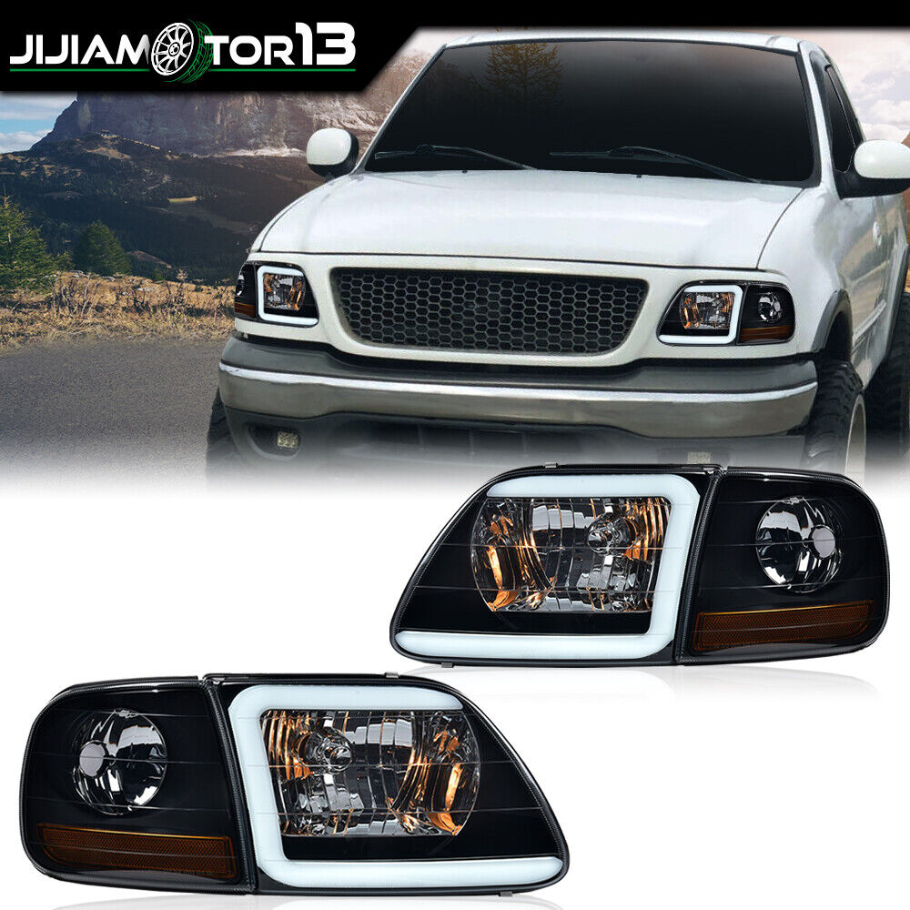 Fit For 97-04 F150 Expedition LED Tube Headlights & Corner Parking Lights Smoked