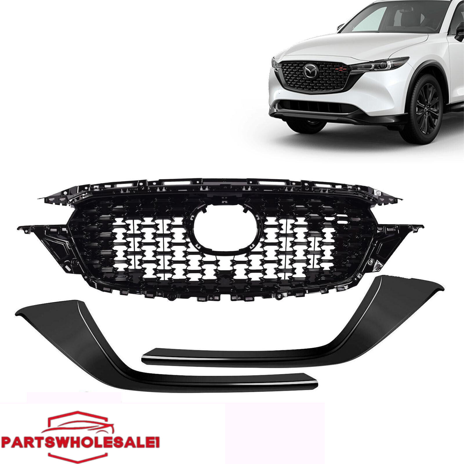 Fits 2022-2023 Mazda CX5 CX-5 Front Grille/Front Grille Molding Trim Gloss Black