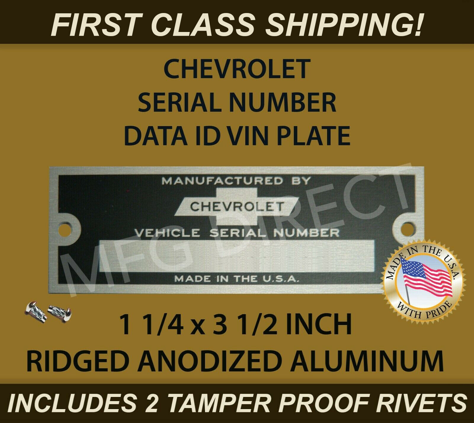 SERIAL NUMBER CHEVY CHEVROLET DOOR TAG DATA ID PLATE  1 1/4\