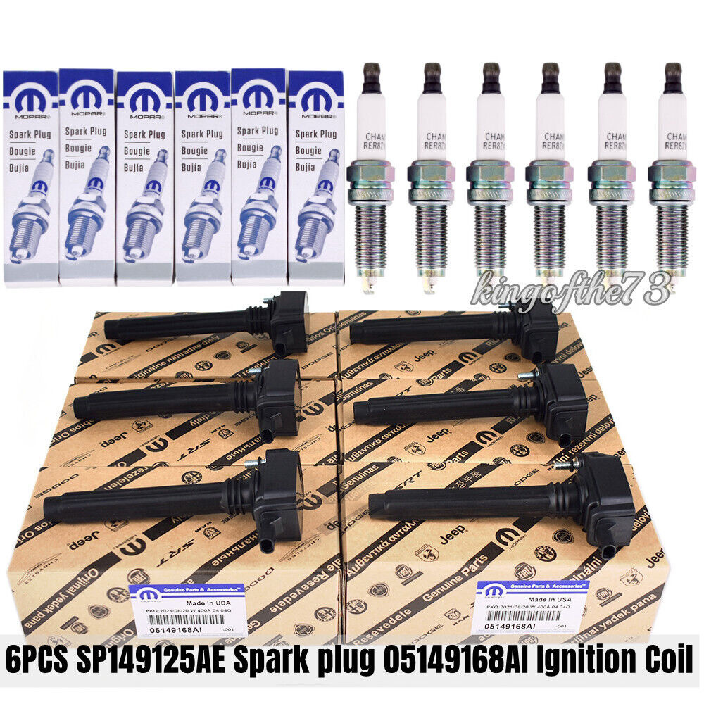 6PCS Mopar Spark Plugs & UF648 Ignition Coils For Chrysler Jeep Dodge Ram 3.6 US