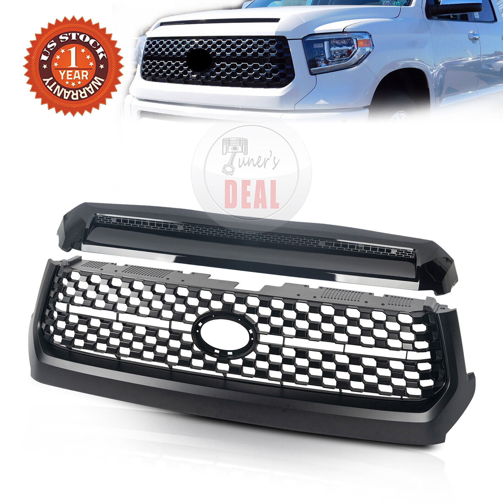 2Pcs Black Front Grill Grille&Hood Bulge Molding Set For 2014-2020 Toyota Tundra